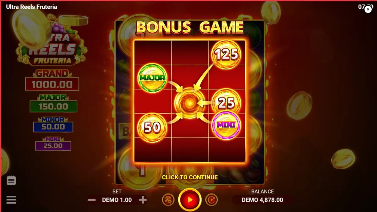 Interface vibrante do slot Ultra Reels Fruteria com frutas e símbolos de jackpot